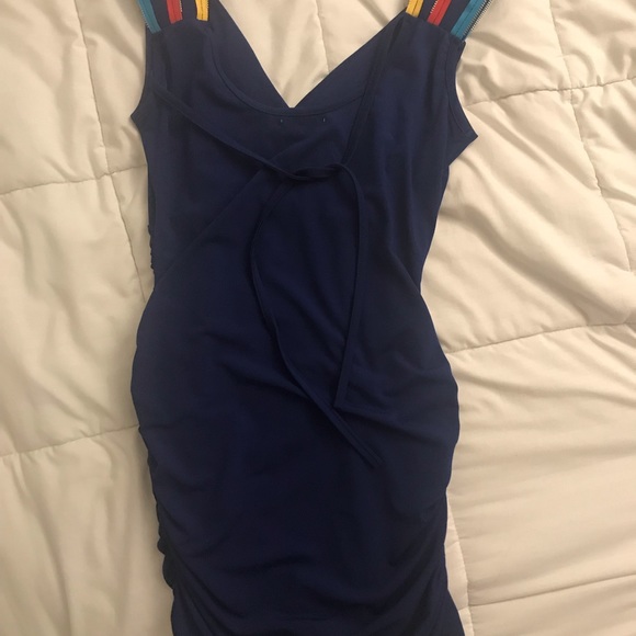 Fun navy blue ruched dress with colourful straps - Picture 3 of 3